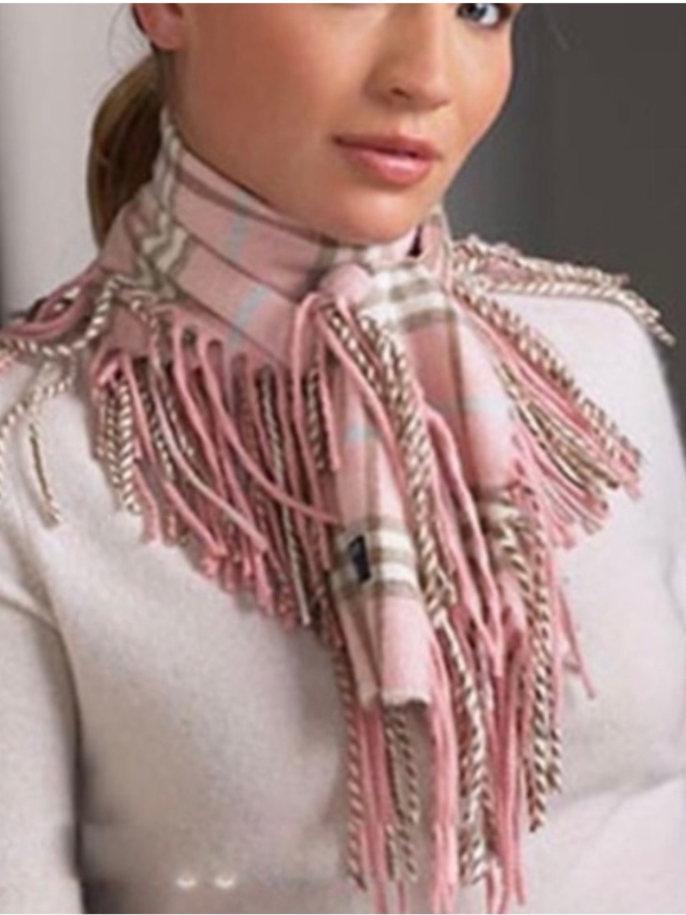 Burberry Cashmere Nova Check Pattern Fringe Scarf